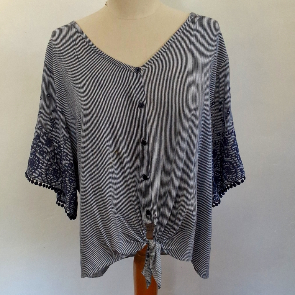 Pinstripe Front knot DR Blouse
